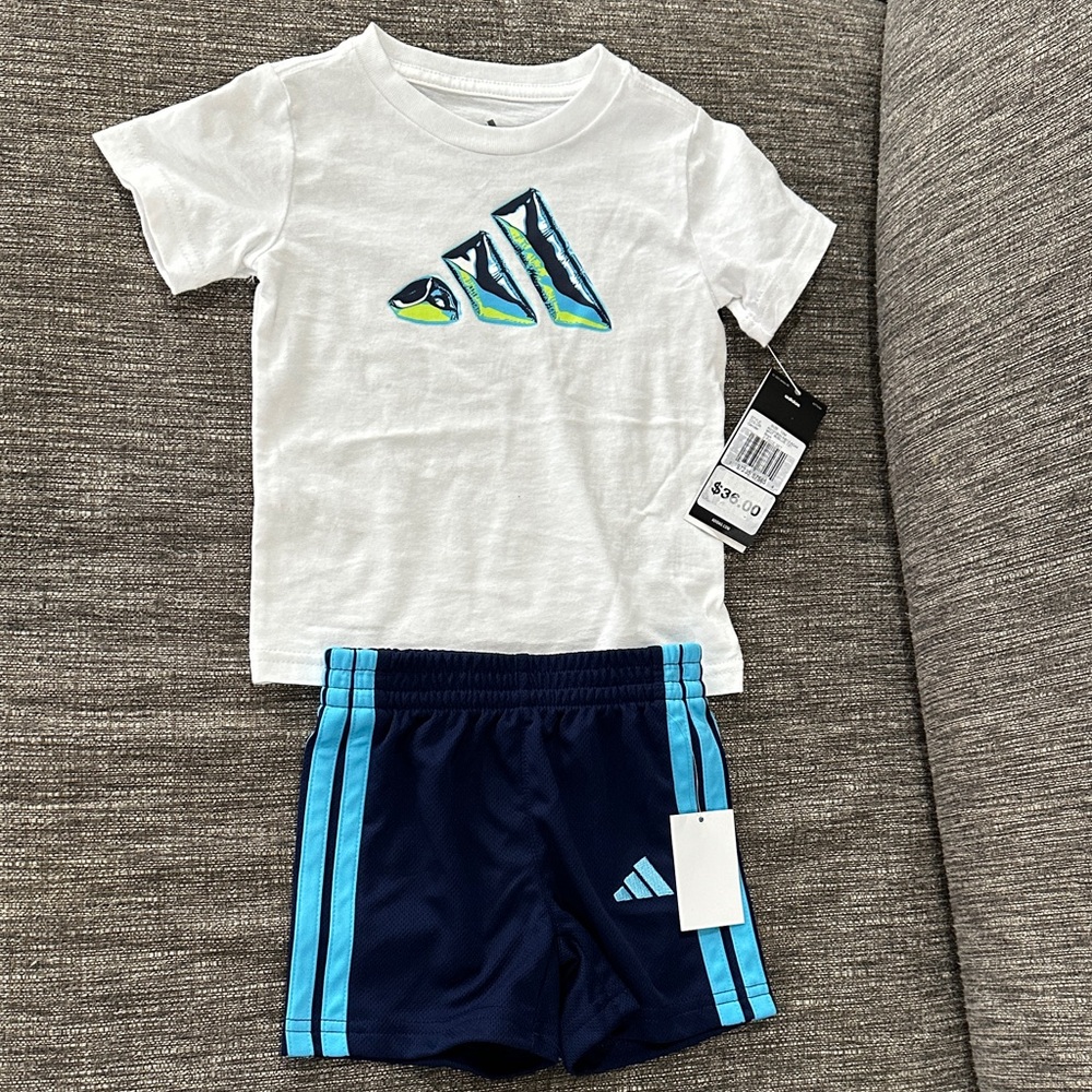 Adidas White Tee and Navy Shorts Set